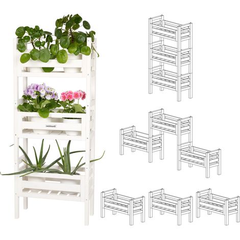 needs&wants® 3-fach multifunktional: Pflanzenständer Blumenständer aus Holz wetterfest für Indoor Outdoor Balkon Garten draußen innen Wand, Pflanzenregal Blumentreppe, z.B. 51 x 23 x 122 cm hoch, weiß