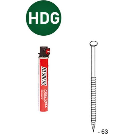2 200 Pointes Annelées (Hdg) en Bande 34° (Pack) - 2.8x63 mm + 2 Cartouches de Gaz Rouge - D-Work (1/5)
