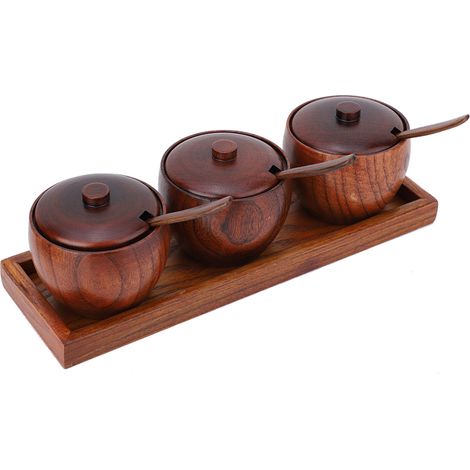 Retro-Gewürzbox aus Holz mit Deckel für Zucker und Gewürze