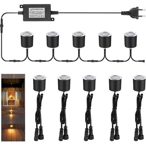 Lot de 10 spots LED encastrables pour extérieur, IP67, étanche, 0,6 W, Ø 32 mm, terrasse, cuisine, jardin (blanc chaud, 12 V) (1/5)