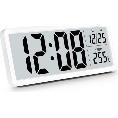 Batteriebetriebene digitale Wanduhr, digitale Wanduhr mit großen Ziffern, Temperaturanzeige, 12-/24-Stunden-Anzeige, Tischuhr, Digitaluhr