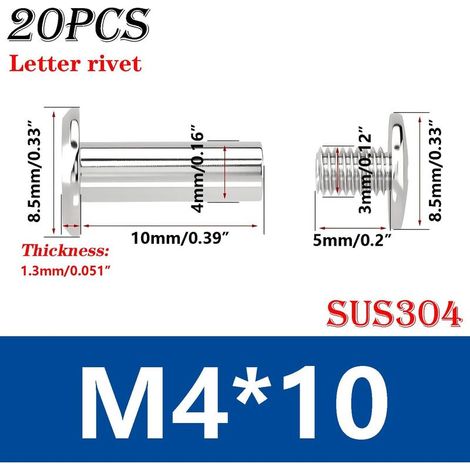 20 Sets Chicago-Schrauben, M4 x 10 mm Edelstahl-Bindernieten, Nieten-Reparaturset, für Heimwerkerprojekte (1/4)