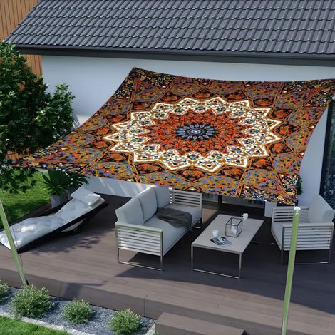 Vela de sombra rectangular 3D Mandala, 95% de protección UV, para jardín y terraza (naranja, 2 x 2 m) (1/5)