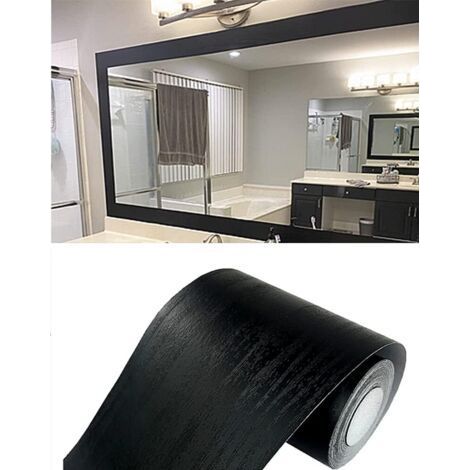 Self-adhesive wood imitation wallpaper, black, 20 cm x 5 m, waterproof, removable decorative wall border for bathroom. (1/5)