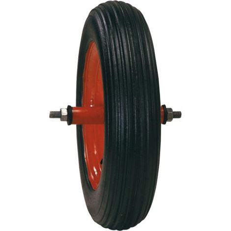 Roue de brouette gonflable 370 mm – Jante métal – Largeur 170 mm – Épaisseur 30 mm – Longueur axe 110 mm – Pour terrains accidentés (1/3)
