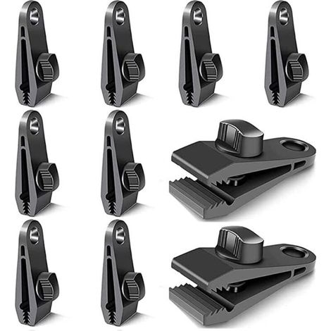 10 pinces pour bâche, attaches pour bâche, crochets pour bâche, pinces coupe-vent pour tente de camping, accessoires de fixation coupe-vent résistants au soleil (noir) (1/4)