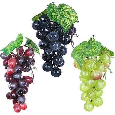 Raisins artificiels mini Décoration intérieur/extérieur 3pcs 14cm, caoutchouc lifelike, noir/vert/violet Ménages, fêtes, accueil (1/4)
