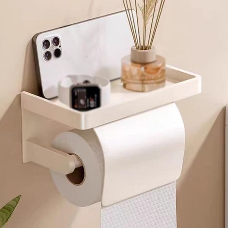 Porte-papier toilette mural avec étagère, en plastique, (1/5)
