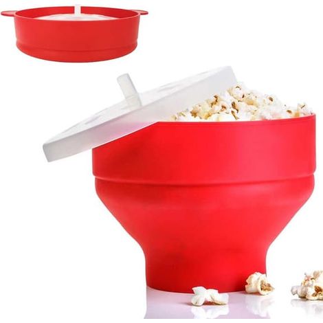 Bol à popcorn en silicone pour micro-ondes - Pliable rouge (1/5)
