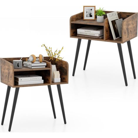 COSTWAY Comodino 50 x 32 x 58cm, Tavolino Moderno con Mensole Aperte, Gambe in Metallo e Poggiapiedi Regolabili, Comò Ideale per Soggiorno e Camera da Letto (Marrone,2) (1/5)
