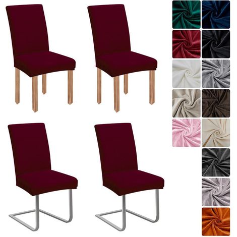 Stuhlhussen Samt 4er Set, Universell Stretch Stuhlbezug, Waschbar, Bordeaux Weinrot (1/5)