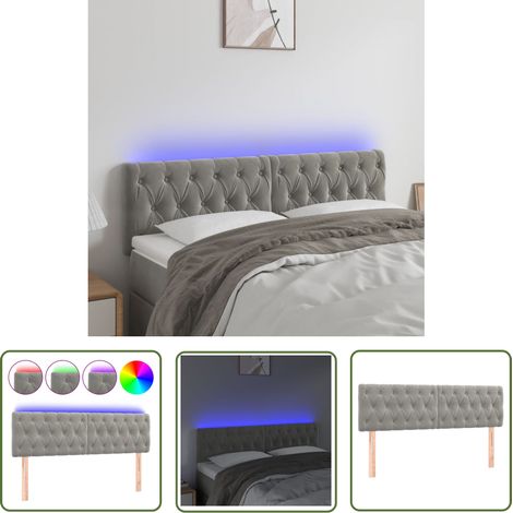 The Living Store Tête de lit à LED Gris clair 160x7x78/88 cm Velours - Tête De Lit Led - Tête De Lit Velours - Éclairage Led - Tête De Lit Ajustable - Support Lombaire (1/5)