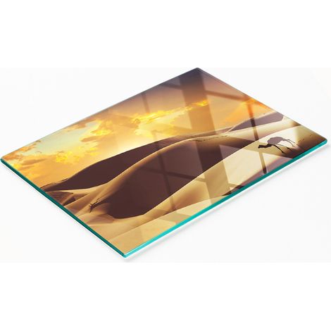 Elegante e resistente pannello in vetro con stampa di cammelli del Sahara, 80x52 cm. (1/5)