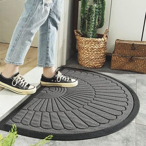Zerbino da esterno a mezzaluna 90 x 60 cm, zerbino da interno semicircolare, zerbino d'ingresso esterno semicircolare, zerbino da esterno antiscivolo e lavabile, 60 x 90 cm, grigio chiaro (1/5)