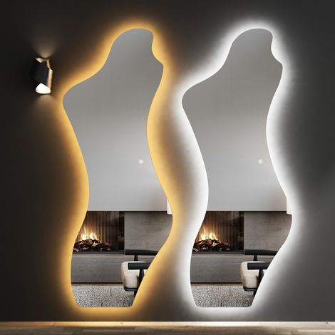 Asymmetrischer Standspiegel 165x65 cm LED Ganzkörperspiegel mit Beleuchtung Asymetrischer Spiegel mit Beleuchtung für Ankleidezimmer, Schlafzimmer, Wohnzimmer, Friseursalon