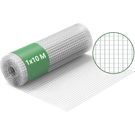 Wiltec Maschendrahtzaun 1 m x 10 m, 0,7 mm Drahtstärke 12x12 mm Maschengröße, Volierendraht 4-Eck aus Stahl verzinkt, Drahtgitter, Vogeldraht (1/5)