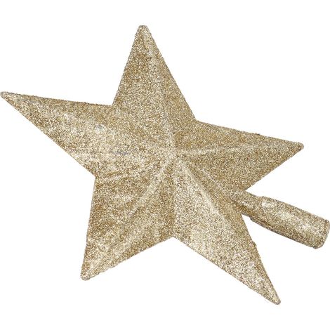 Petite étoile scintillante ornée dorée pour sommet de sapin de Noël en plastique et feuille d'or 20x19x3 cm légère pour maison et magasin 1 pièce (1/5)
