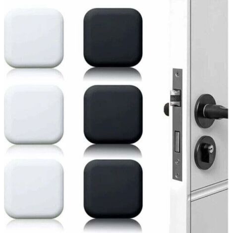 White/Black Wall-Mounted Door Stop 45mm x 45mm, pack of 6, self-adhesive rubber door stops, door handle stops, wall stoppers for door handles against door stops (1/5)