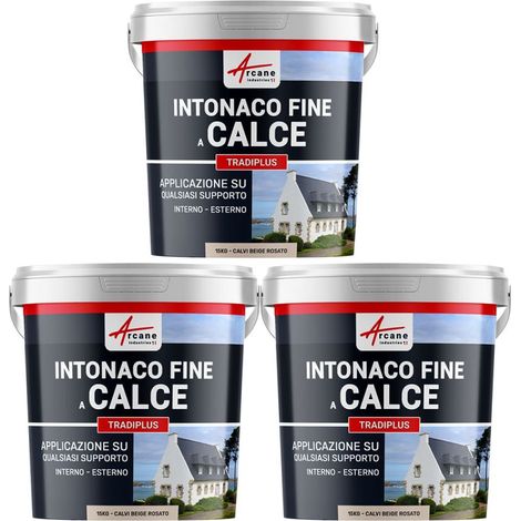 Intonaco a base di calce per decorazione interna ed esterna - TRADIPLUS - 3 x 15 kg Calvi Beige Rosé - ARCANE INDUSTRIES