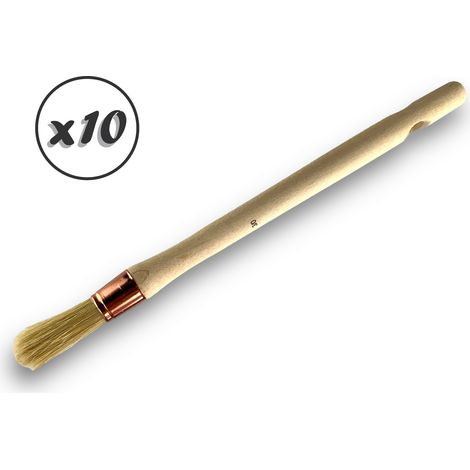 Lot de 10 pinceaux de pouce Brosse ronde en soie blanche Ø 15 mm Idéal pour peinture de volets moulures plinthes et angles Manche bois brut Virole cuivrée Kibros 370D1530x10 (1/5)
