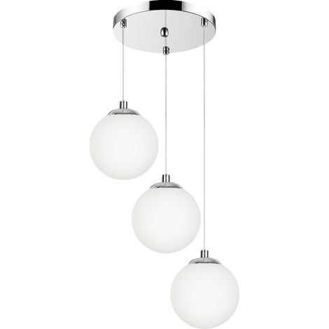 Suspension chromée avec globe en verre et abat-jour LED blanc, Lepe 13-572
