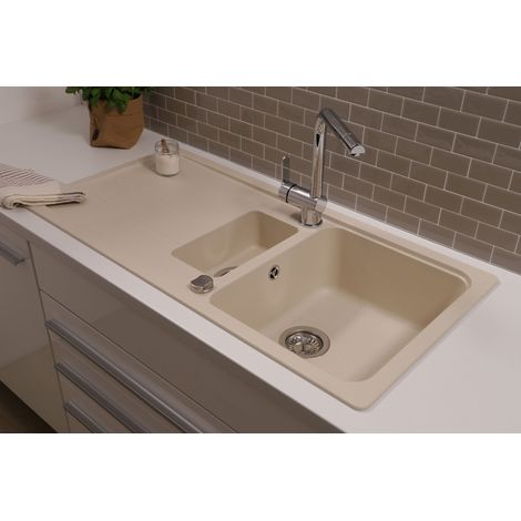 Küchenspüle Einbauspüle Spülbecken Granit 100 x 50 Vanille Creme Respekta Austin