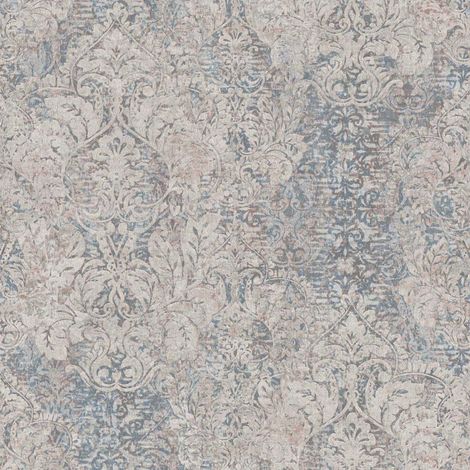 Papier peint ornemental nostalgique Papier peint vintage intissé shabby chic Papier peint romantique intissé en beige gris (1/4)