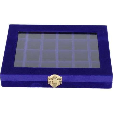 Coffret de rangement pour bijoux en bois et flanelle bleue, boîte à boucles d'oreilles et bagues portable simple (1/5)