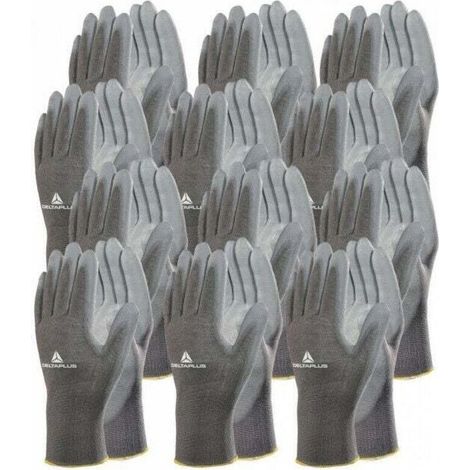 12 paires de Gants tricot polyamide / paume polyuréthane VE702PG DELTA PLUS - Taille: 10 (1/3)