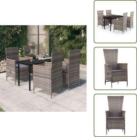 The Living Store Set da Pranzo da Giardino 5 pz con Cuscini Grigio - Tavolo da pranzo da esterno