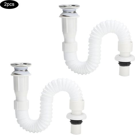 2 pièces rabat de vidange pour lavabo, diamètre 32 mm, tuyau extensible en PP, joint caoutchouc, accessoires de drainage salle de bain (1/5)