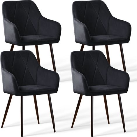 Jymtom – Lot de 4 chaises scandinaves en velours noir – Dossier incurvé avec accoudoirs – Assise rembourrée – Support métal jusqu'à 120 kg (1/5)