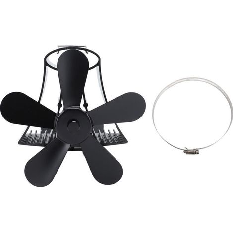 Ventilateur de cheminée mural magnétique fonctionnement silencieux poêle à bois à 5 pales alimenté par la chaleur brûleur à bûches noir (1/4)