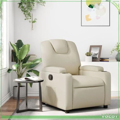 Fauteuil inclinable - 3205977 - Similicuir crème - Inclinaison manuelle 135° - Porte-gobelets & poche (1/5)