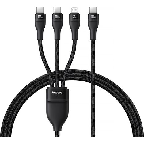 Cable USB-C 3 en 1 Flash Series 3 de 100 W - 2 conectores USB-C para iPhone y Lightning de 1,5 m - Negro