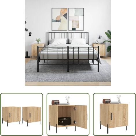vidaXL Nachttisch Sonoma-Eiche - Nachttische 2 Stk. Sonoma-Eiche 40x40x50 cm Holzwerkstoff (1/5)