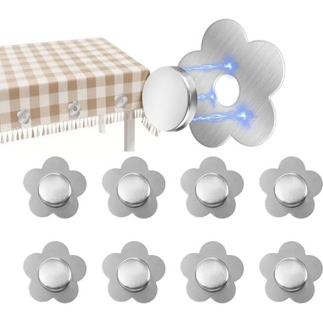 Juego de 8 pesas de acero inoxidable para manteles, pesas para manteles de exterior, clips magnéticos para manteles, clips para manteles con forma de flor para picnics, fiestas y jardines. (1/5)