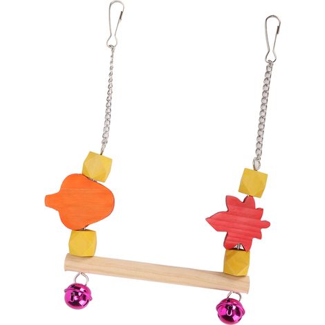 Perchoir en bois coloré et décoratif, jouet à mâcher, support balançoire en bois avec crochet pour perruches et calopsittes. (1/5)