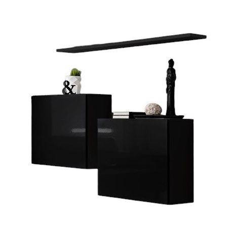 Composizione murale SWITCH SBI – Cubi sospesi e mensola – Nero lucido – Design contemporaneo