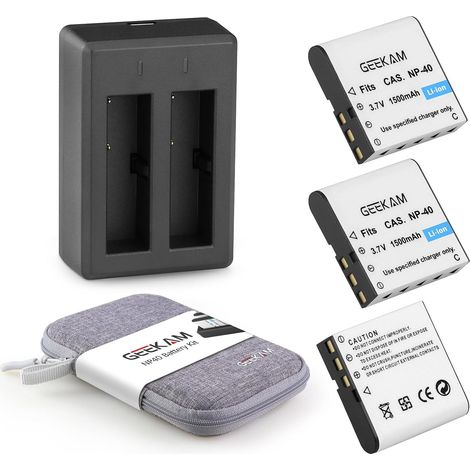 Cas.NP-40 Kit Batterie, 3 x 1500mAh Batteries avec Chargeur NP 40 pour Caméscopes, Compatible avec NP-40 ( Incompatible avec NP40 ), Kodak LB-060, GE GB-60 (1/5)
