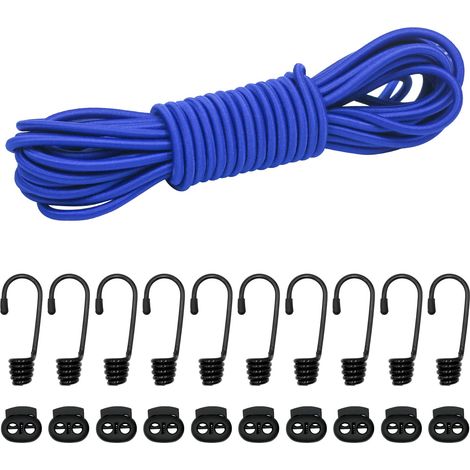 Corde en caoutchouc - 6 mm - 10 m - Bleu foncé - Cordon élastique - Cordon en caoutchouc - Corde de bâche - Avec crochets - Accessoires DIY (bleu foncé, 6 mm x 10 m) (1/5)