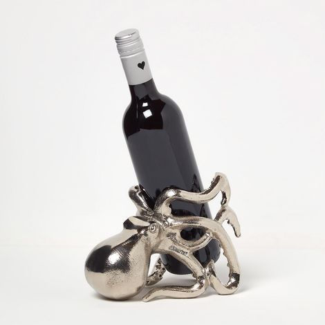 HOMESCAPES Polished Silver Octopus Wine Bottle Holder (1/5)