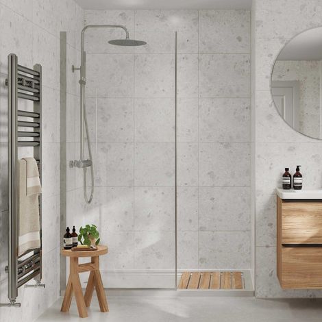 Multipanel Tile Effect White Terrazzo 2400mm x 598mm Hydro-Lock Tongue & Groove Bathroom Wall Panel