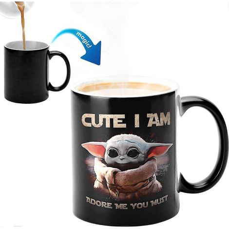 WmanCok 325ml wärmeempfindlicher Becher aus magischer Keramik für Kaffee, Tee oder Milch. Das Bild von Yoda Baby erscheint, sobald eine heiße Flüssigkeit eingefüllt wird. (1/5)