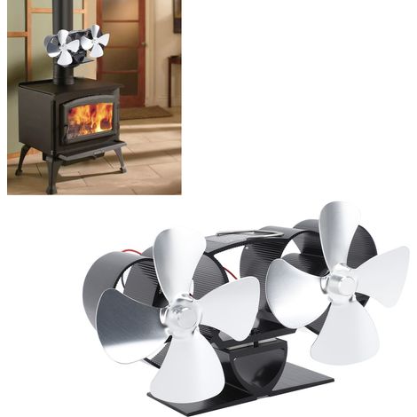 Ventilateur de cheminée, ventilateur thermique, poêle à pétrole, poêle à bois, ventilateur thermique auto-générateur, argent (1/5)
