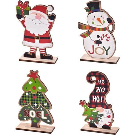 DéCoration de Bureau de NoëL ELK Bonhomme de Neige PèRe NoëL DéCorations de NoëL Ornements en Bois de NoëL 4 Styles (1/4)