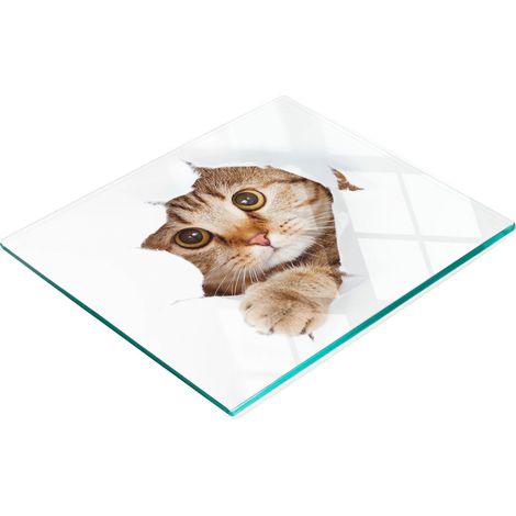 Tabla de cocina de vidrio templado duradera y elegante con estampado de gato, 60x52 cm. (1/5)