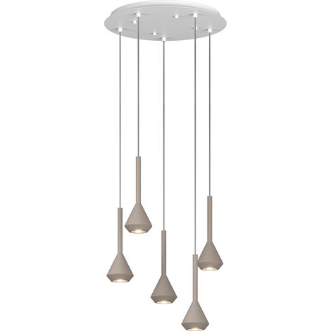 Lampadario Moderno Aygo Tondo Metallo Bianco E Sabbia 5 Luci Gu10