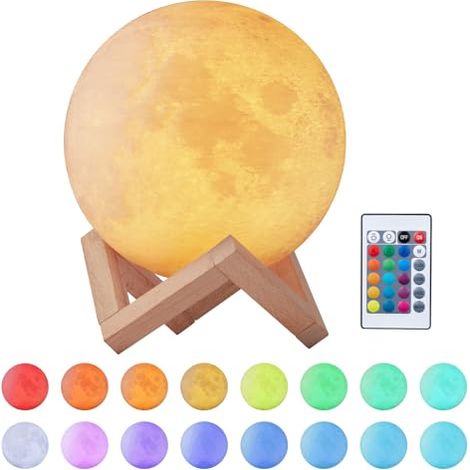 Lampe Lune 3D Veilleuse LED 15CM Dimmable 16 Couleurs avec Télécommande et Interrupteur Tactile USB Rechargeable Lampe de Nuit pour Chambre Salon Café Cadeau Anniversaire Noël (1/5)