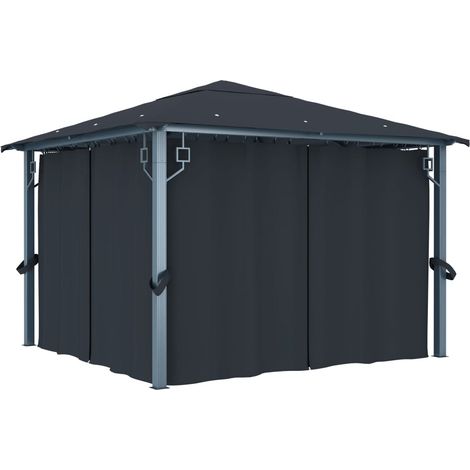 Pavillon mit Vorhängen 300×300 cm Anthrazit Aluminium